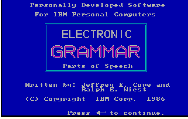 Cover image for Electronic Grammar Parts of Speech